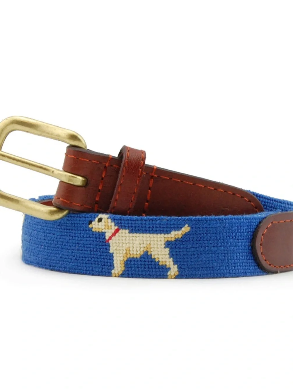 Smathers & Branson Boys Yellow Lab Needlepoint Belt Blue Size Small 2-4